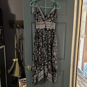 Angie Monochrome Floral Asymmetrical Dress